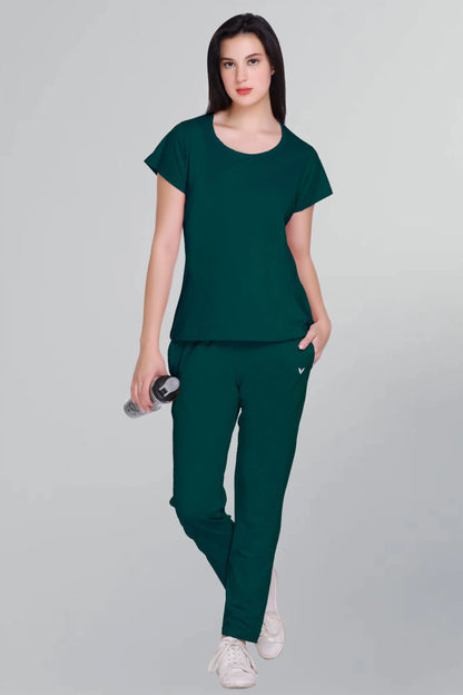 Women Solid Turquoise Cotton Round Neck T-Shirt