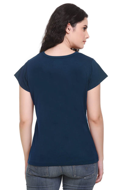 Women Solid Navy Cotton Round Neck T-Shirt