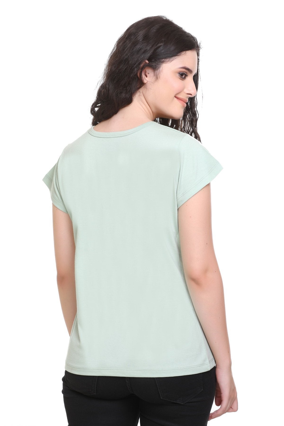 Women Printed Pista Cotton Round Neck T-Shirt