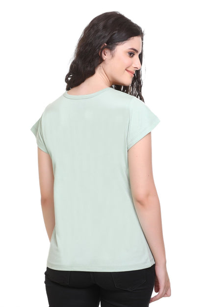 Women Printed Pista Cotton Round Neck T-Shirt