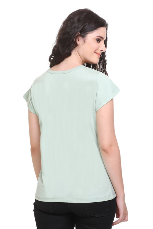 Women Printed Pista Cotton Round Neck T-Shirt