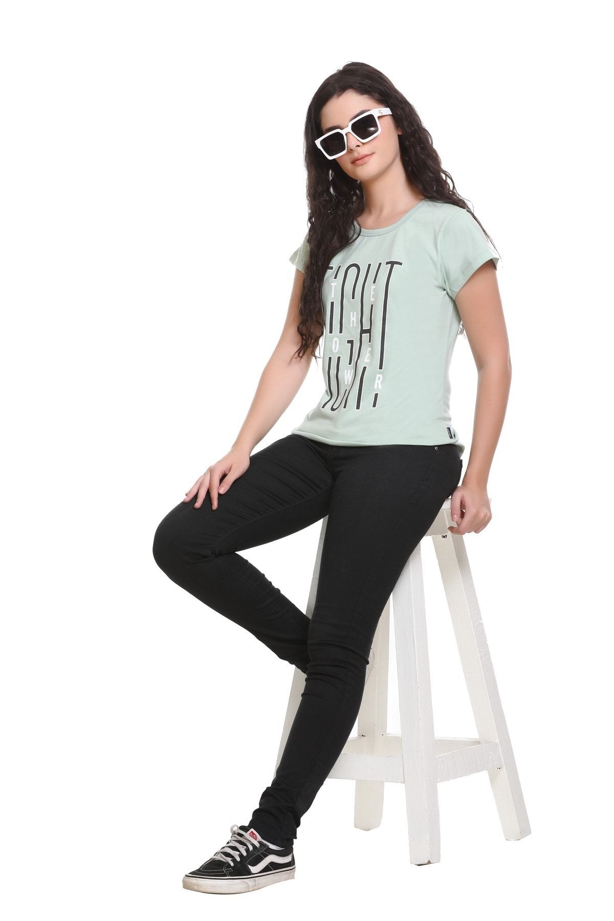 Women Printed Pista Cotton Round Neck T-Shirt