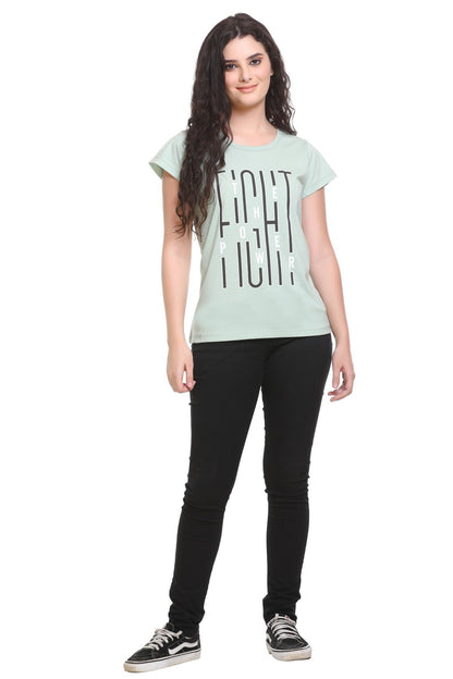 Women Printed Pista Cotton Round Neck T-Shirt