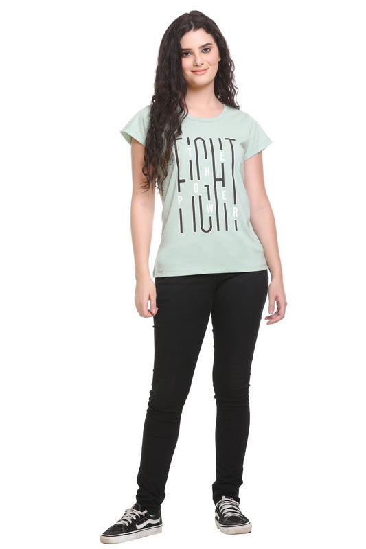 Women Printed Pista Cotton Round Neck T-Shirt