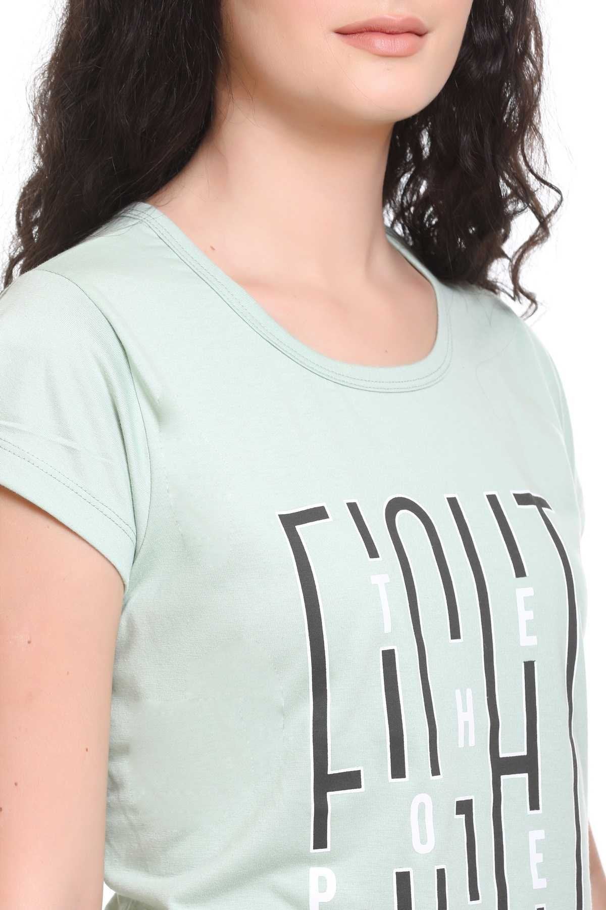 Women Printed Pista Cotton Round Neck T-Shirt