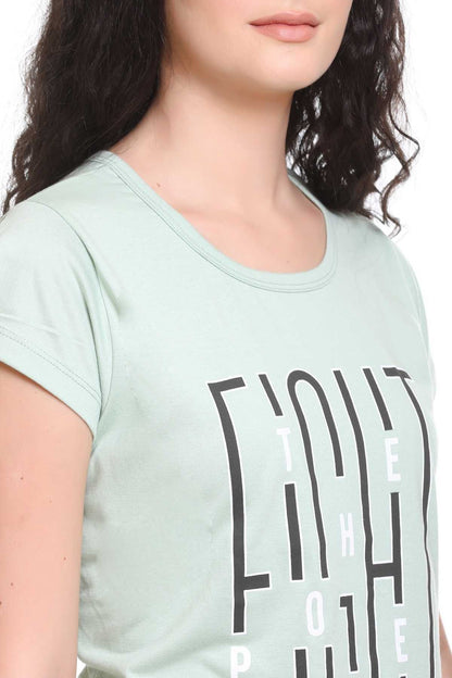 Women Printed Pista Cotton Round Neck T-Shirt