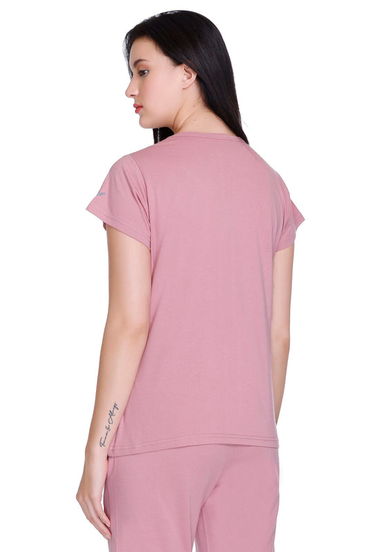 Women Solid Rose Cotton Round Neck T-Shirt