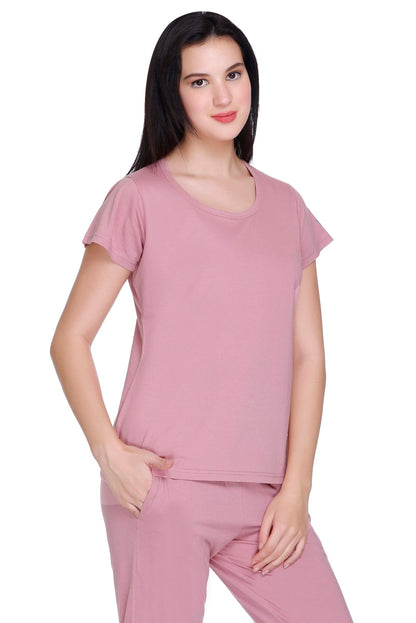 Women Solid Rose Cotton Round Neck T-Shirt
