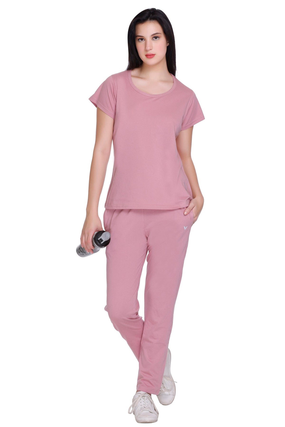 Women Solid Rose Cotton Round Neck T-Shirt