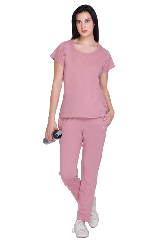 Women Solid Rose Cotton Round Neck T-Shirt