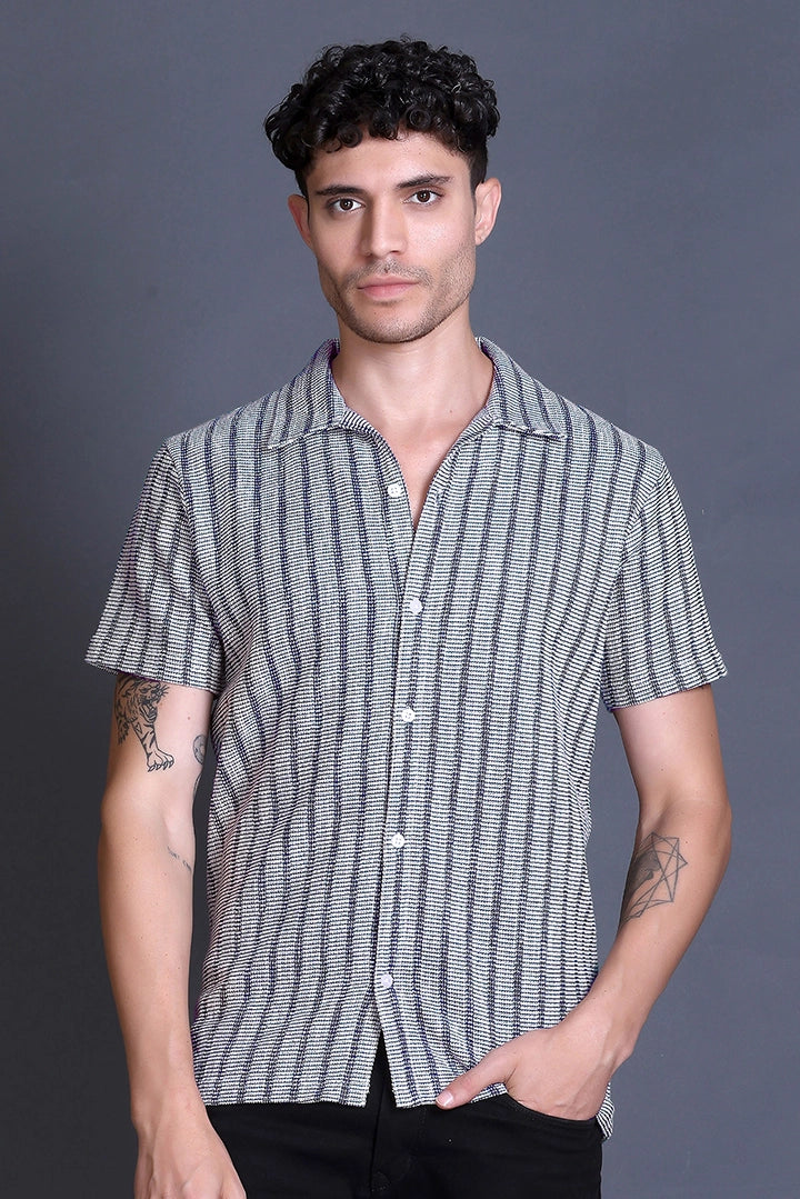 Demin Cuban Collar Shirt For Men