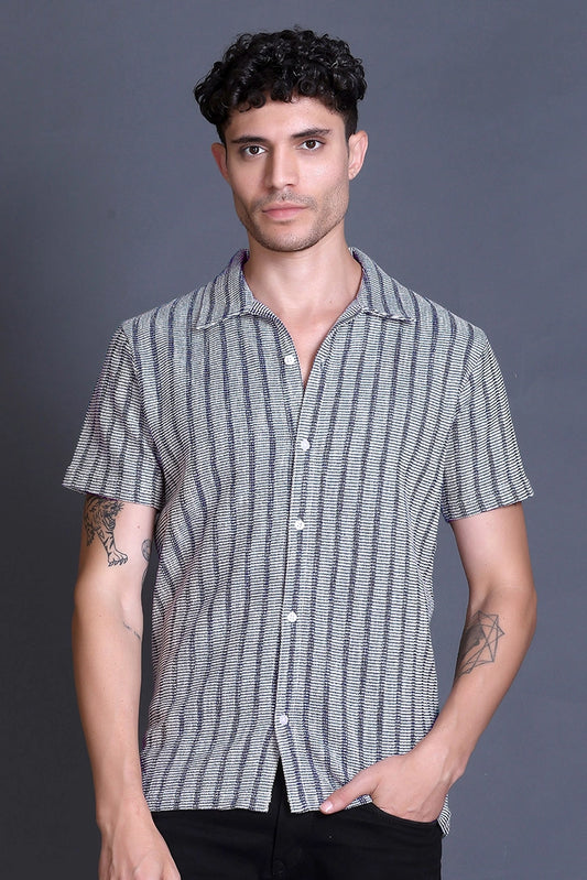 Demin Cuban Collar Shirt For Men