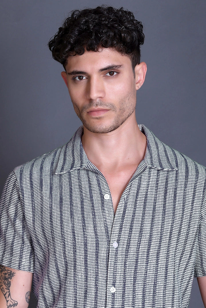 Demin Cuban Collar Shirt For Men