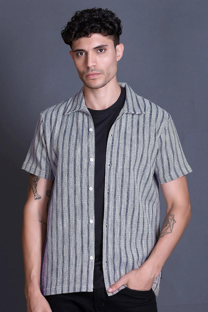 Demin Cuban Collar Shirt For Men
