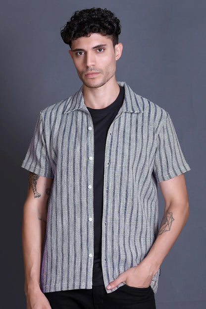 Demin Cuban Collar Shirt For Men