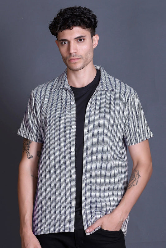 Demin Cuban Collar Shirt For Men