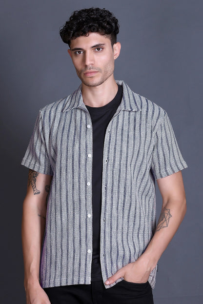 Demin Cuban Collar Shirt For Men
