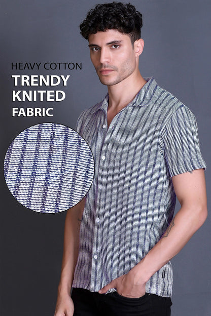 Demin Cuban Collar Shirt For Men