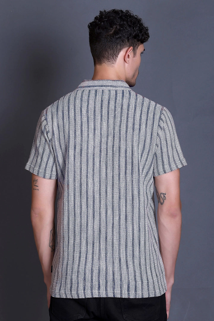 Demin Cuban Collar Shirt For Men