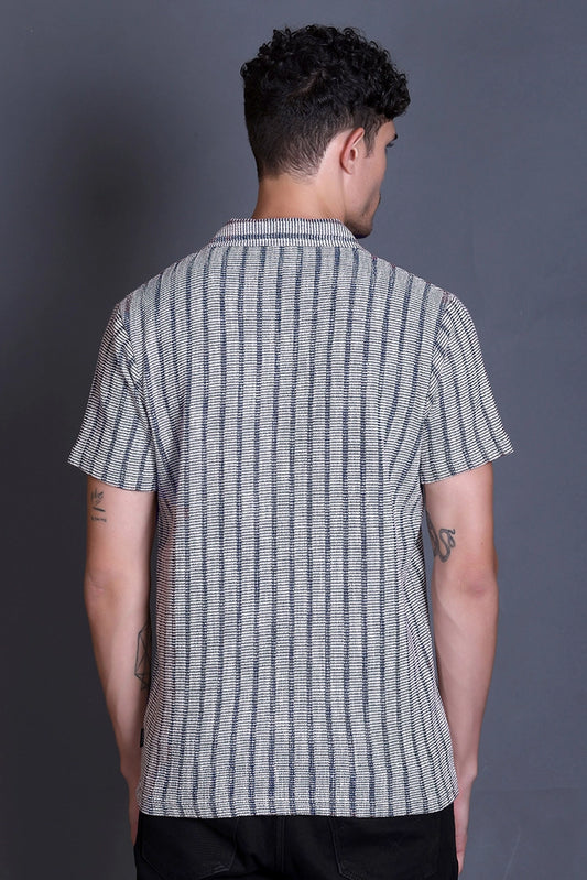 Demin Cuban Collar Shirt For Men