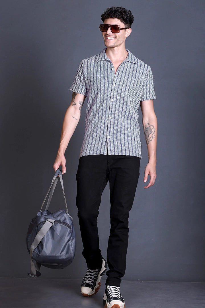 Demin Cuban Collar Shirt For Men