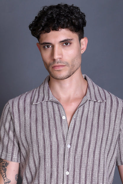 Maroon Cuban Collar Shirt For Men