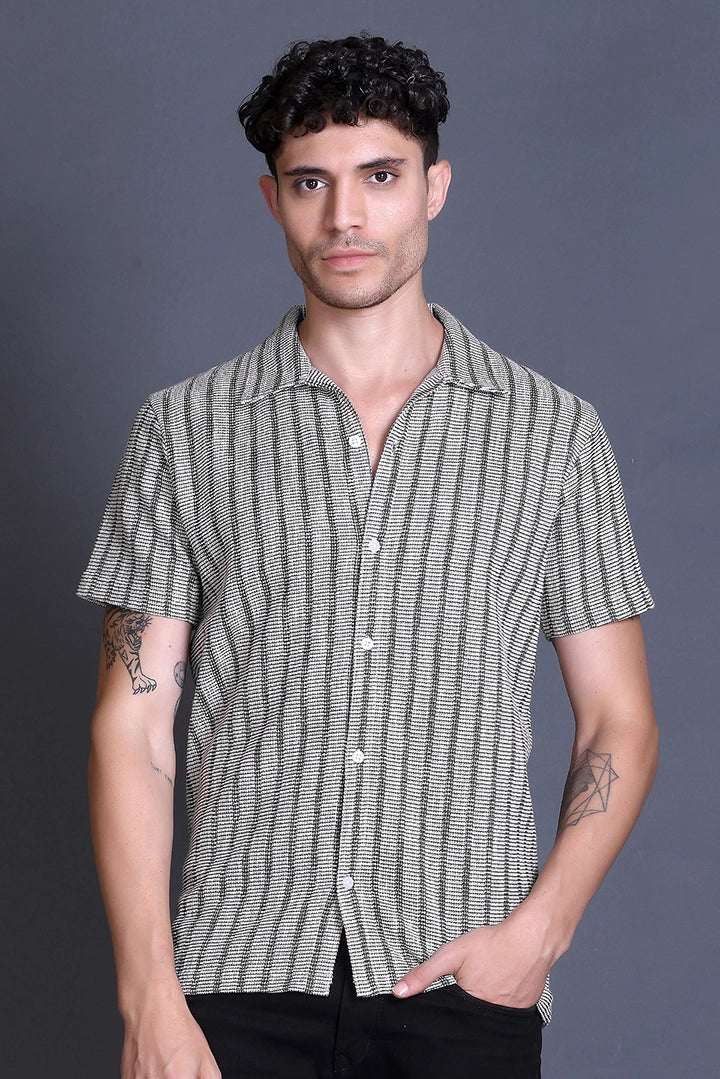 Olive Cuban Collar Shirt For Men