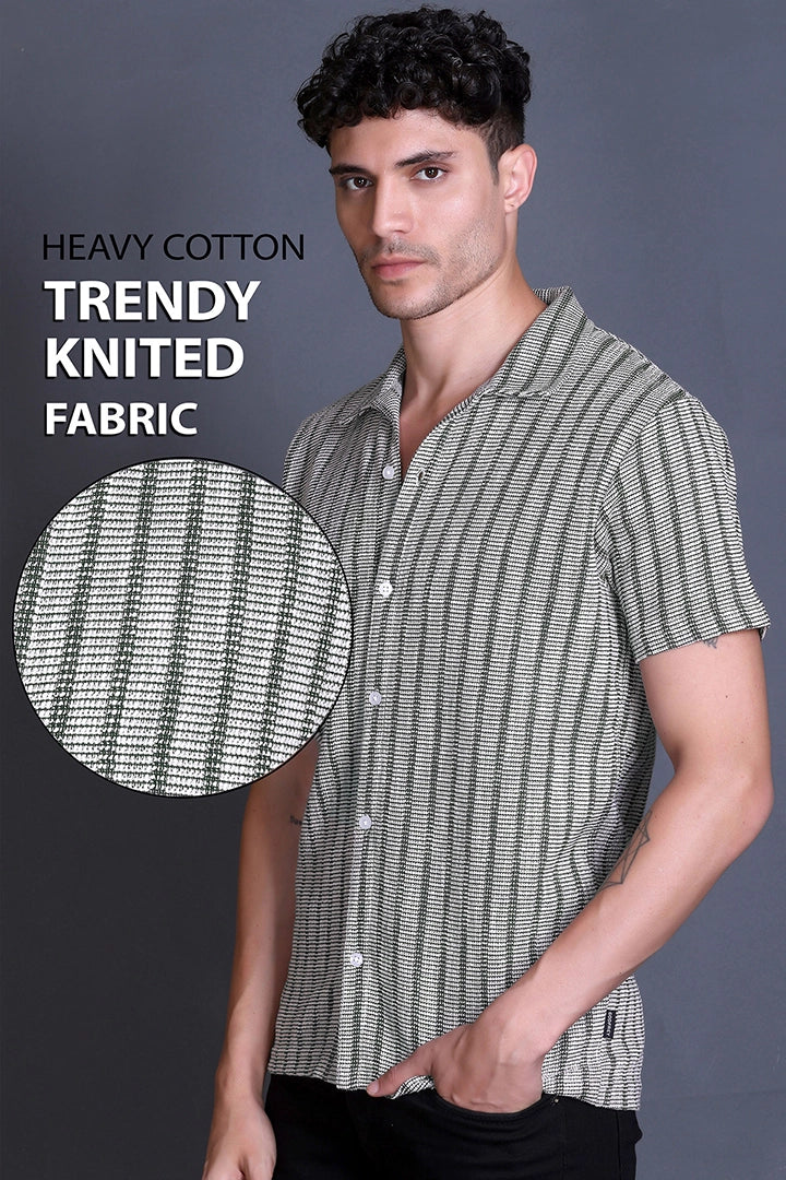 Olive Cuban Collar Shirt For Men