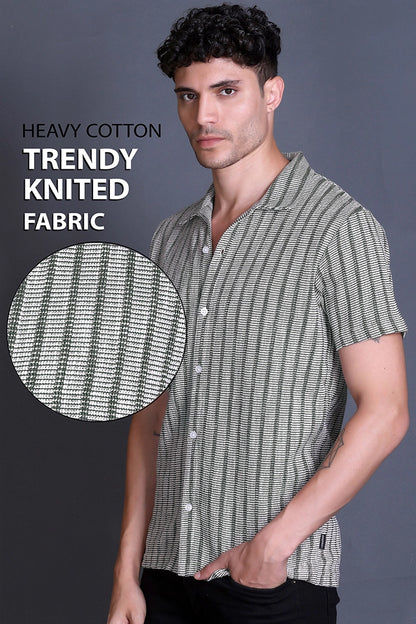 Olive Cuban Collar Shirt For Men