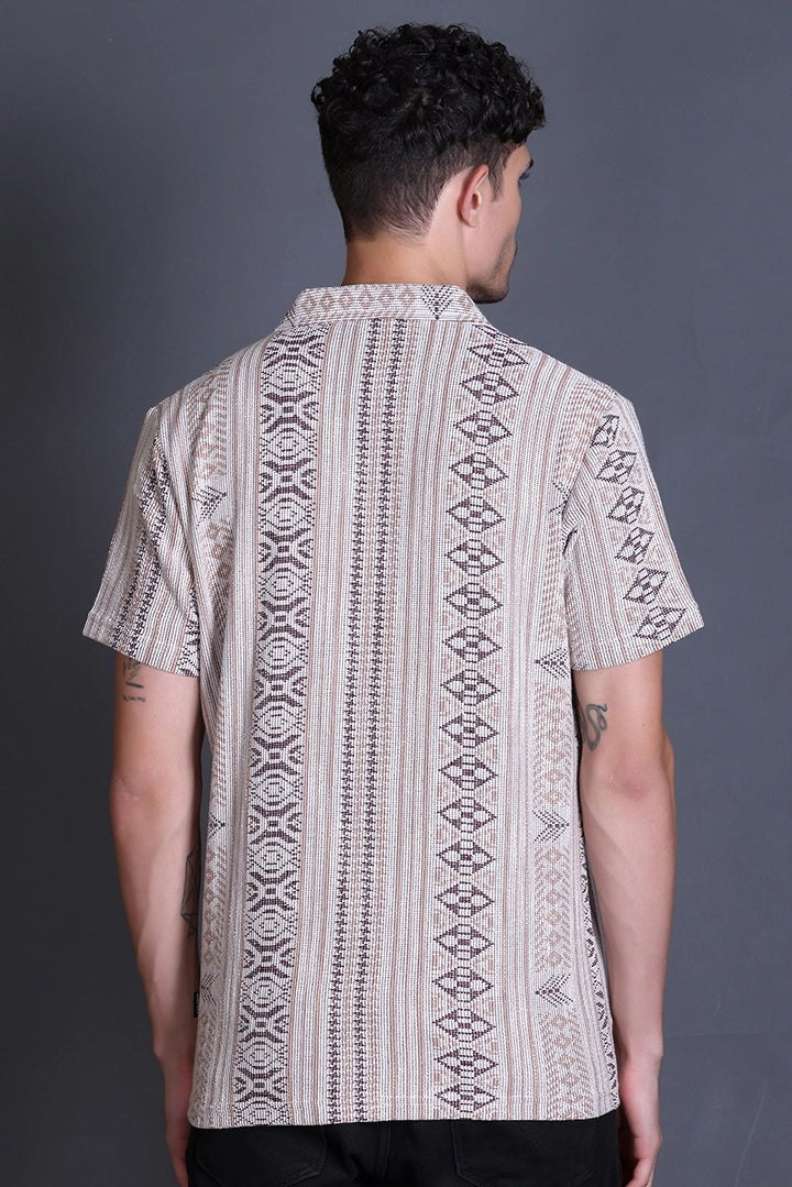 Beige Cuban Collar Shirt For Men