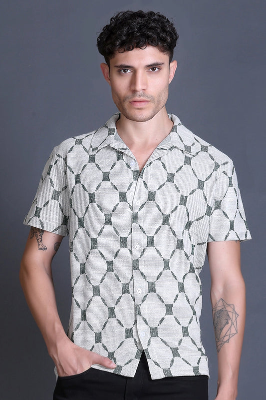Bottle Green Cuban Collar Shirt For Men