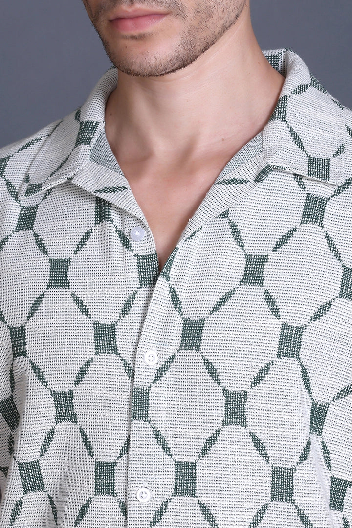 Bottle Green Cuban Collar Shirt For Men