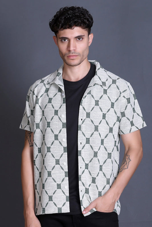 Bottle Green Cuban Collar Shirt For Men