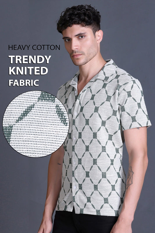 Bottle Green Cuban Collar Shirt For Men