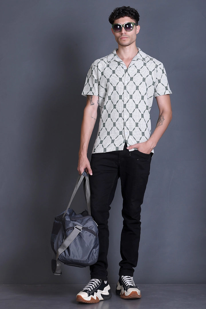 Bottle Green Cuban Collar Shirt For Men