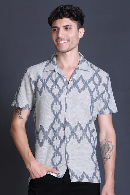 Blue Cuban Collar Shirt For Men