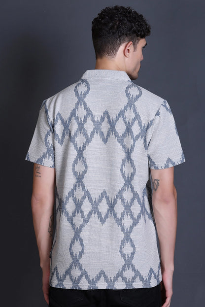 Blue Cuban Collar Shirt For Men