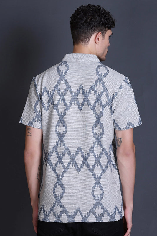 Blue Cuban Collar Shirt For Men