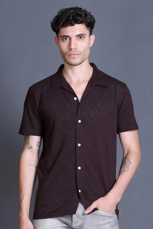 Coffee Cuban Collar Shirt For Men