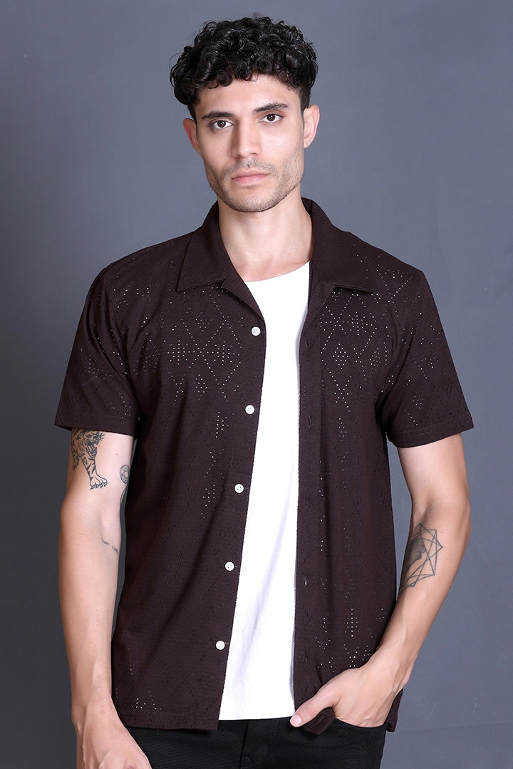 Coffee Cuban Collar Shirt For Men