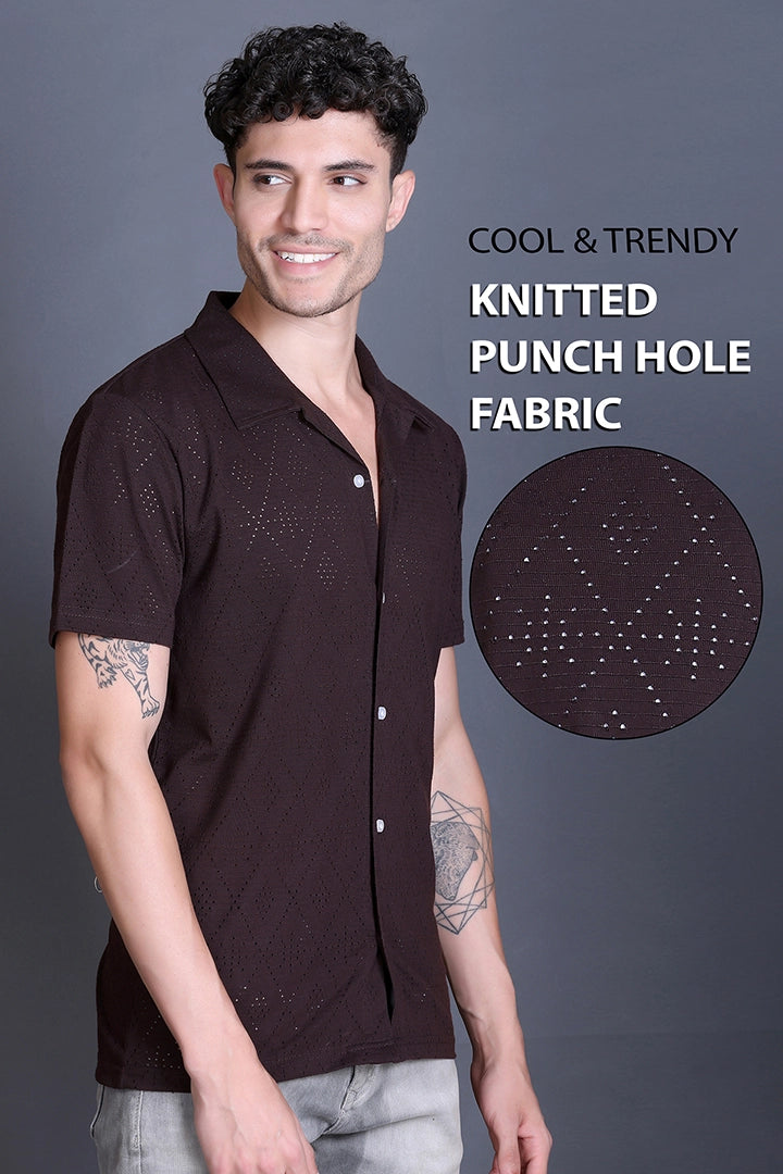Coffee Cuban Collar Shirt For Men