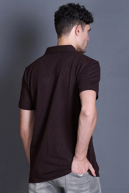 Coffee Cuban Collar Shirt For Men