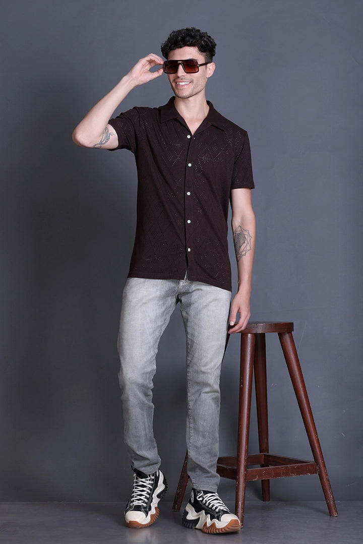 Coffee Cuban Collar Shirt For Men