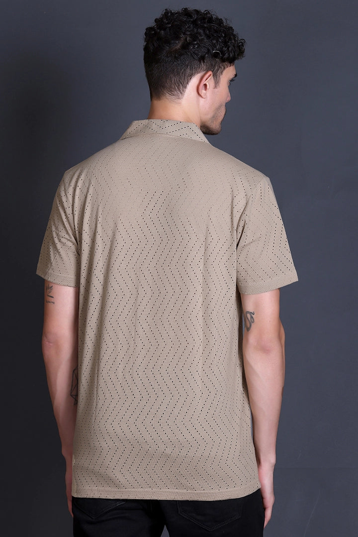 Beige Cuban Collar Shirt For Men