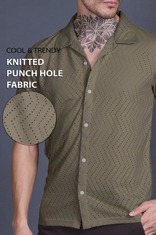 Olive Cuban Collar Shirt For Men