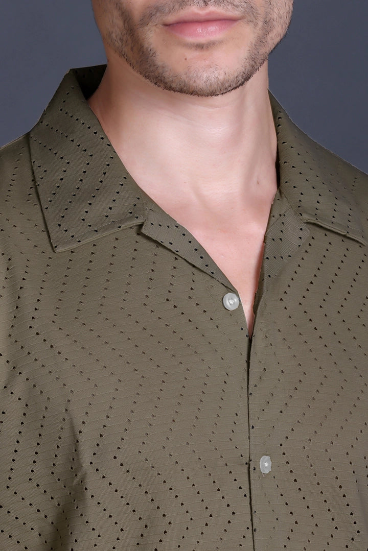 Olive Cuban Collar Shirt For Men