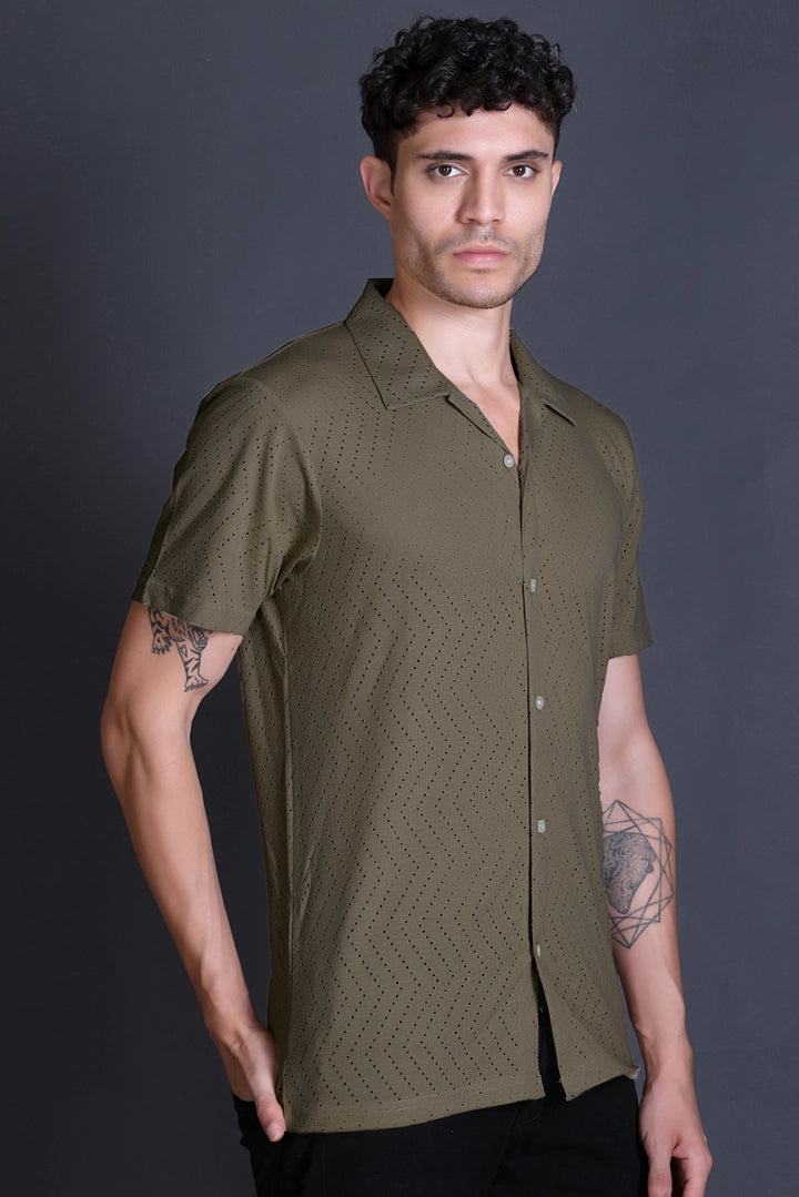 Olive Cuban Collar Shirt For Men