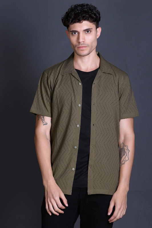 Olive Cuban Collar Shirt For Men