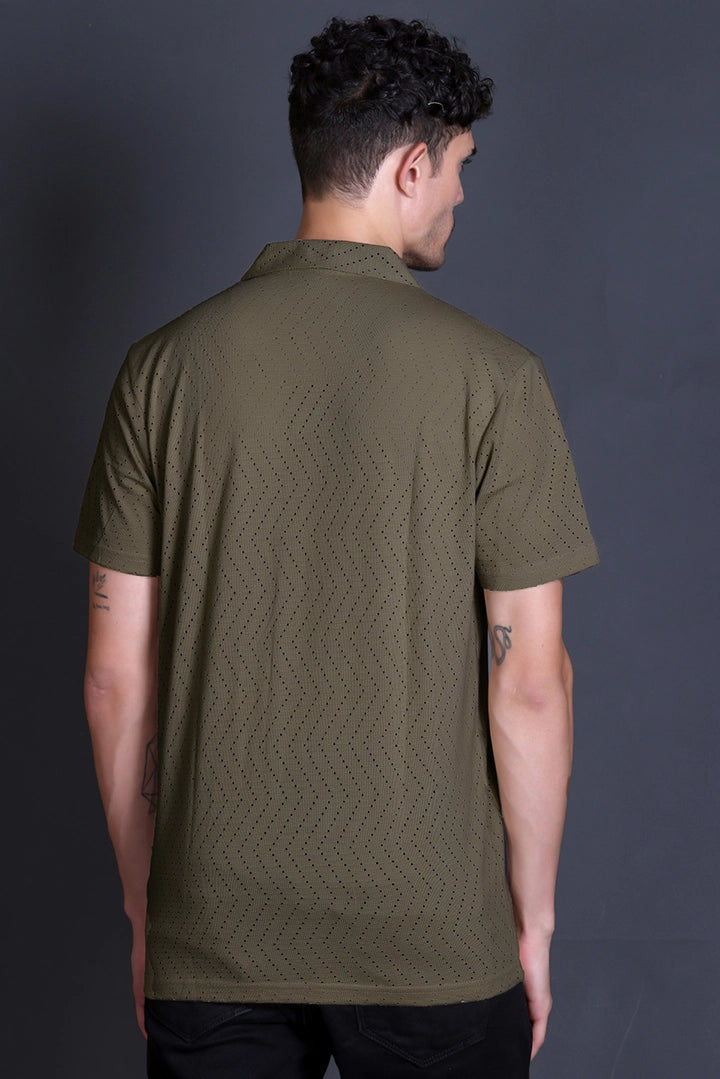 Olive Cuban Collar Shirt For Men