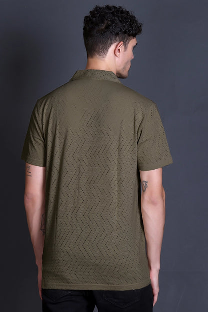 Olive Cuban Collar Shirt For Men